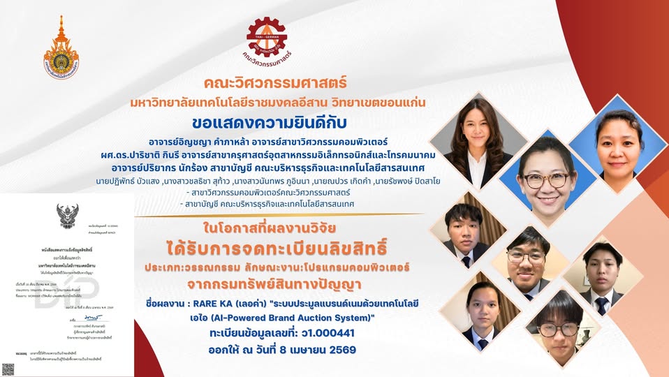 ผลงาน RARE KA ได้รับการจดทะเบียนลิขสิทธิ์โปรแกรมคอมพิวเตอร์